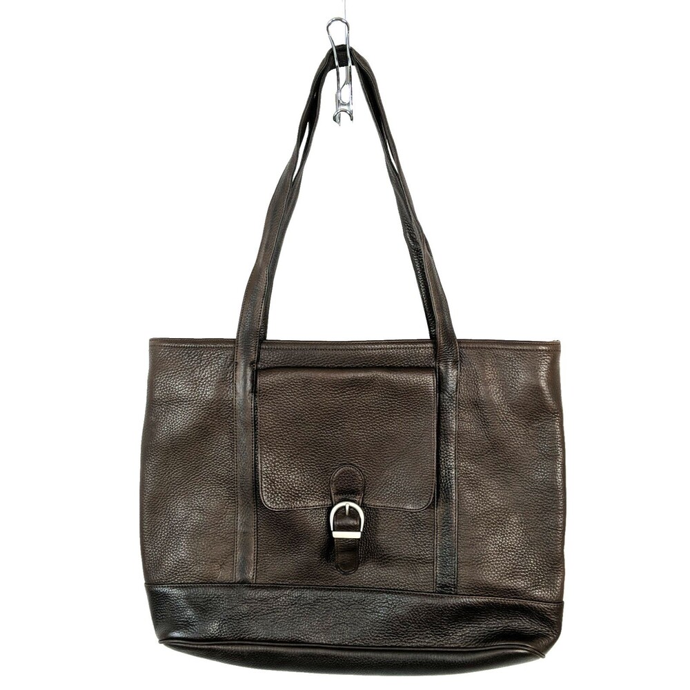 Eddie Bauer Tote Bag Distressed Brown Saddle Pebbled Leather Work Carry All